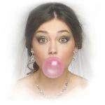 Bride blowing a bubble-gum bubble